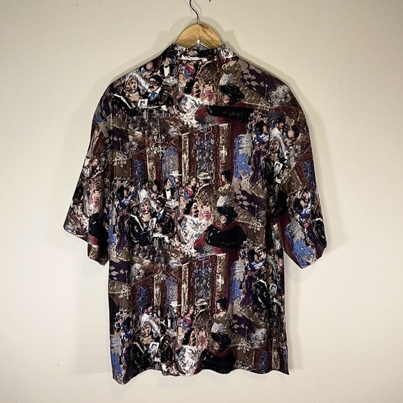 Guy Buffet Parisian Cafe Silk Button Front Camp Shirt Men Medium Casual Luxury - Picture 3 of 8